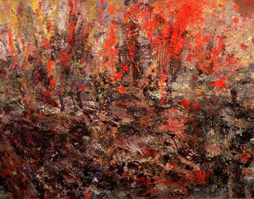 Line of Trees, Burning, 1996, acrylic/canvas, 78"x86"