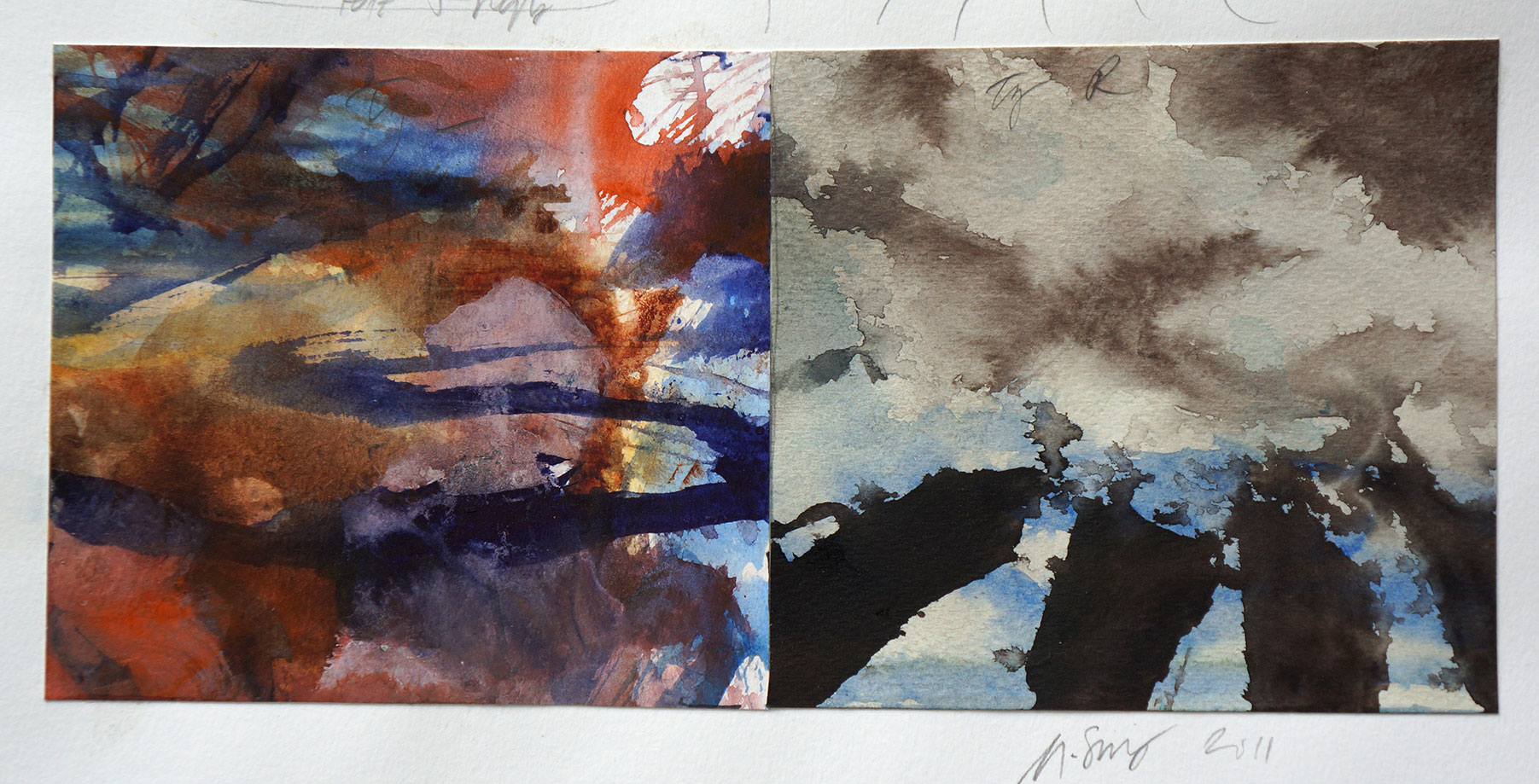 Study for Mirror Sky, photocopy, watercolour/paper, 5 x 11 ins (12.5 x 28 cm), 2011