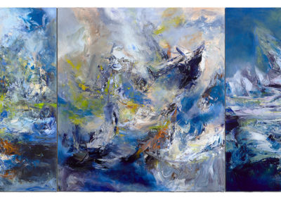 Crossing (triptych), 2019, acrylic on canvas, 90 x 248 inches